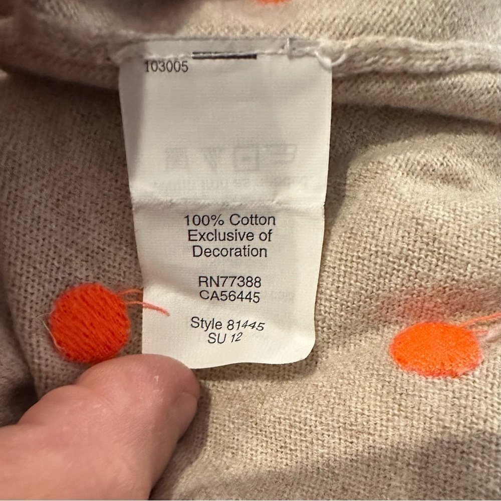Wallace Madewell Neon Orange Polka Dot Sweater Oatmeal Gray Cotton Size XS - Picture 6 of 7